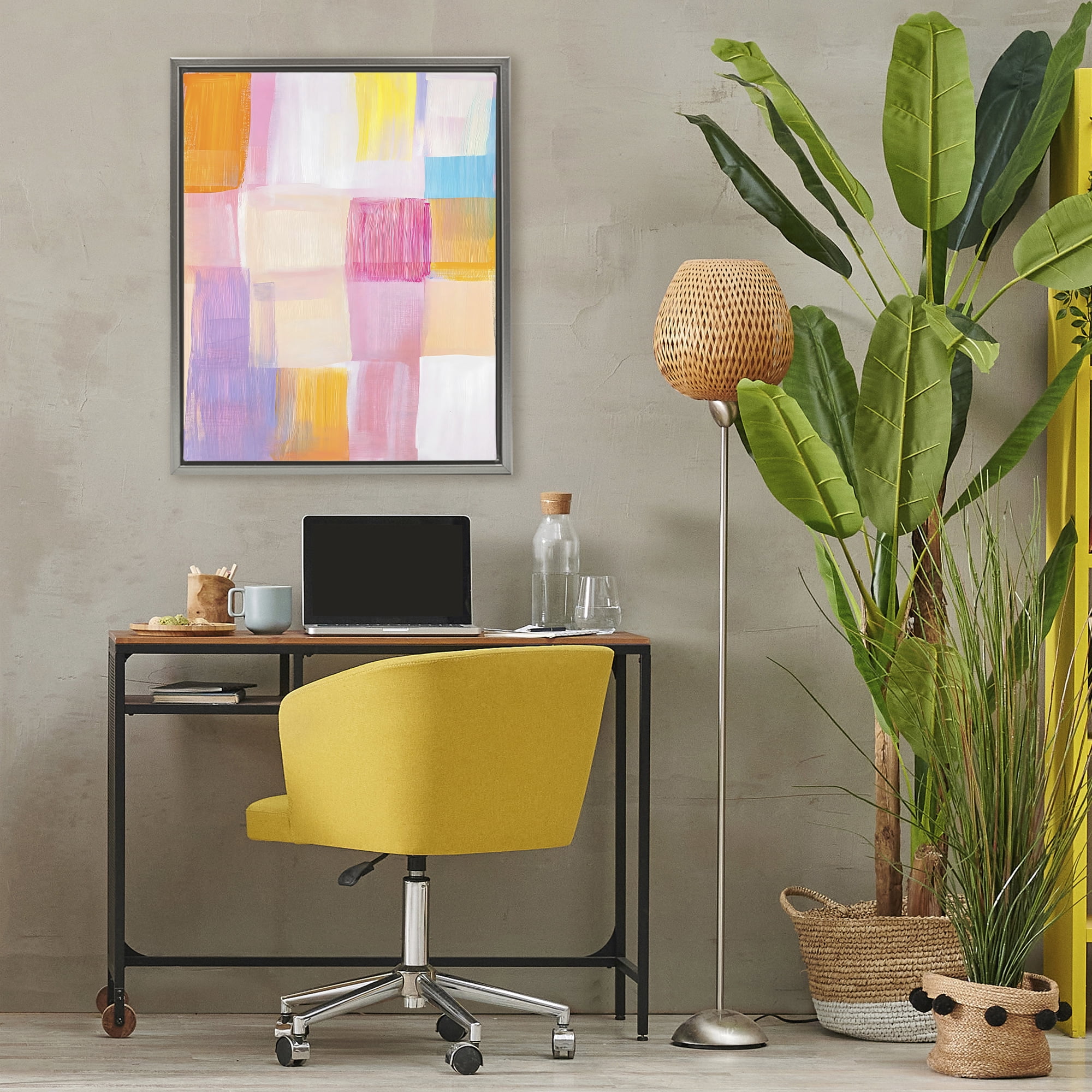 Stupell Industries Abstract Grid Brushstrokes Gray Framed Floater Canvas Wall Art, design by The Prints Vibe