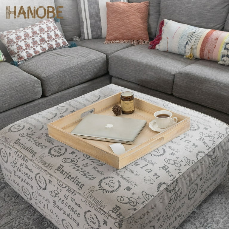 Hanobe Light Burnt Wood Large Ottoman Tray Square Trays for Coffee Table Living Room 20