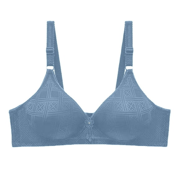 HAPIMO Women's Plus Size Everyday Bra Floral Lifting Bra Comfy Underwear Elderly Wireless Brassiere Clearance Solid Color Trendy Lady Lingerie Blue L