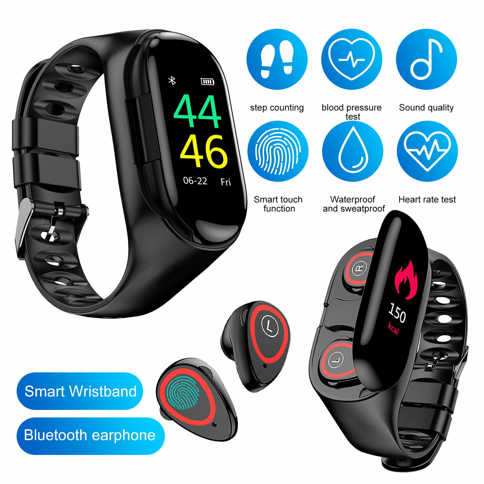 2-In-1 Earbuds SmartWatch，M1 Wireless Bluetooth Earphone Smart Watch TWS Wireless Earphone Heart Rate Kcal Sports Smart Wristband-Black - Walmart.com