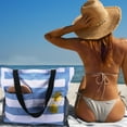 thumbnail image 7 of Bocaoying Women's Striped Beach Bag with Water-Resistant Design, Foldable Beach Tote with 2 Mesh Side Pockets, Large Beach Bag Featuring Back Zipper, Cute Woven Travel Bag for Women's Essentials, 7 of 7
