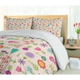 thumbnail image 5 of Ambesonne Floral Duvet Cover Set, Flat Design Colorful Flowers, 2-Calking, Pale Peach and Multicolor, 5 of 7