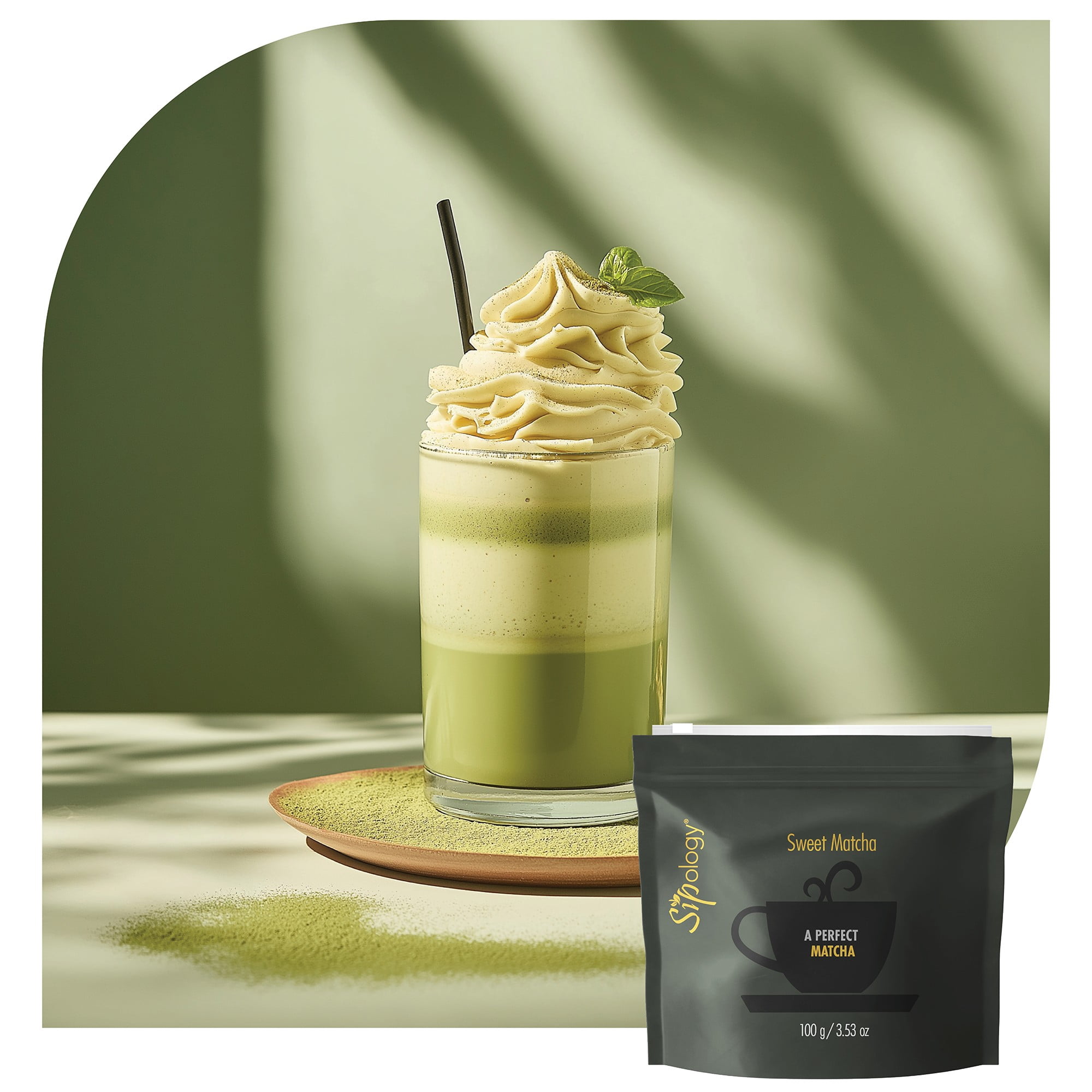 Sipology: Sweet Coffee Cake Matcha - 3.53oz/100g Bag - Powder Drink Mix, 62.5 Servings, Premium Japanese Matcha, Hot Or Cold, 5 Cals, Energy Boost