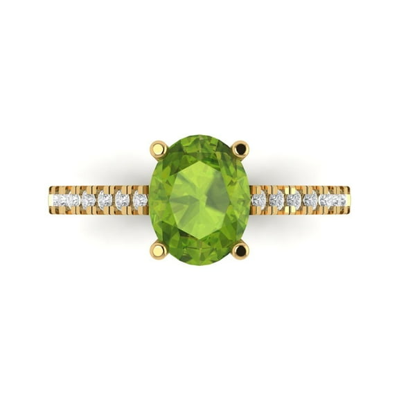 Solitaire with Accents Engagement Ring for Women - 2.21ct Natural Peridot in 14K Yellow Gold Promise Ring