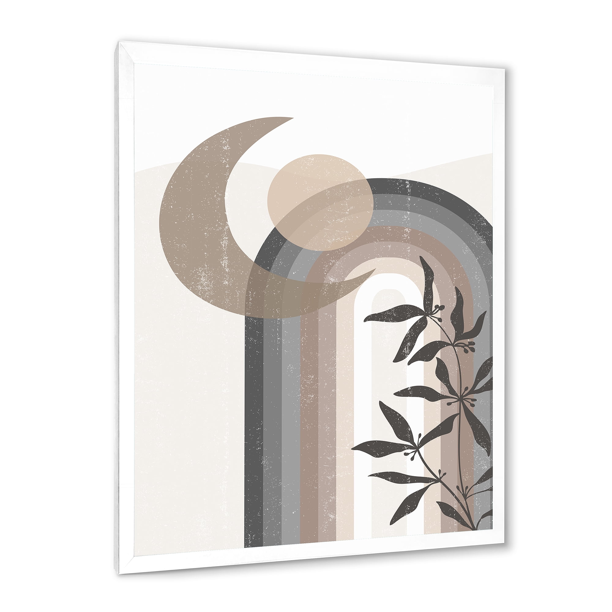 Designart 'Abstract Moon and Sun In Gray and Blue' Modern Framed Art Print
