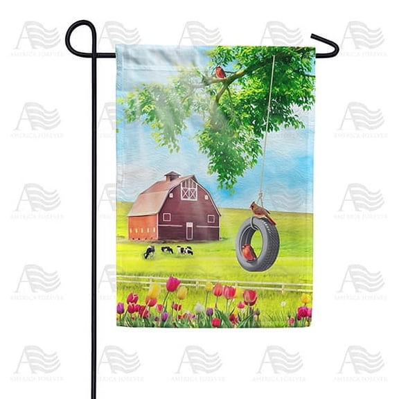 America Forever Spring Farm Garden Flag 12.5 x 18 inches Double Sided Country, Rustic, Cattle, Cardinals, Tulip - Seasonal Yard Lawn Outdoor Decorative Spring Farmhouse Garden Flag