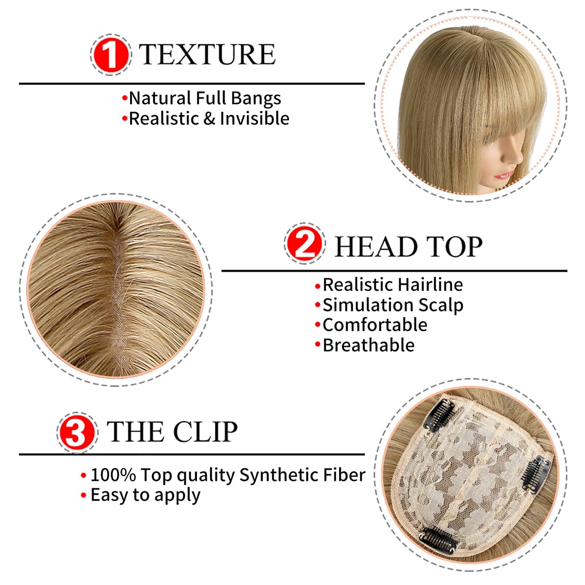 14" Hair Topper with Bangs Clip in Top Extensions 200% Density Silk Base Top Hairpieces Straight Crown Wiglet for Thinning  Hair Women