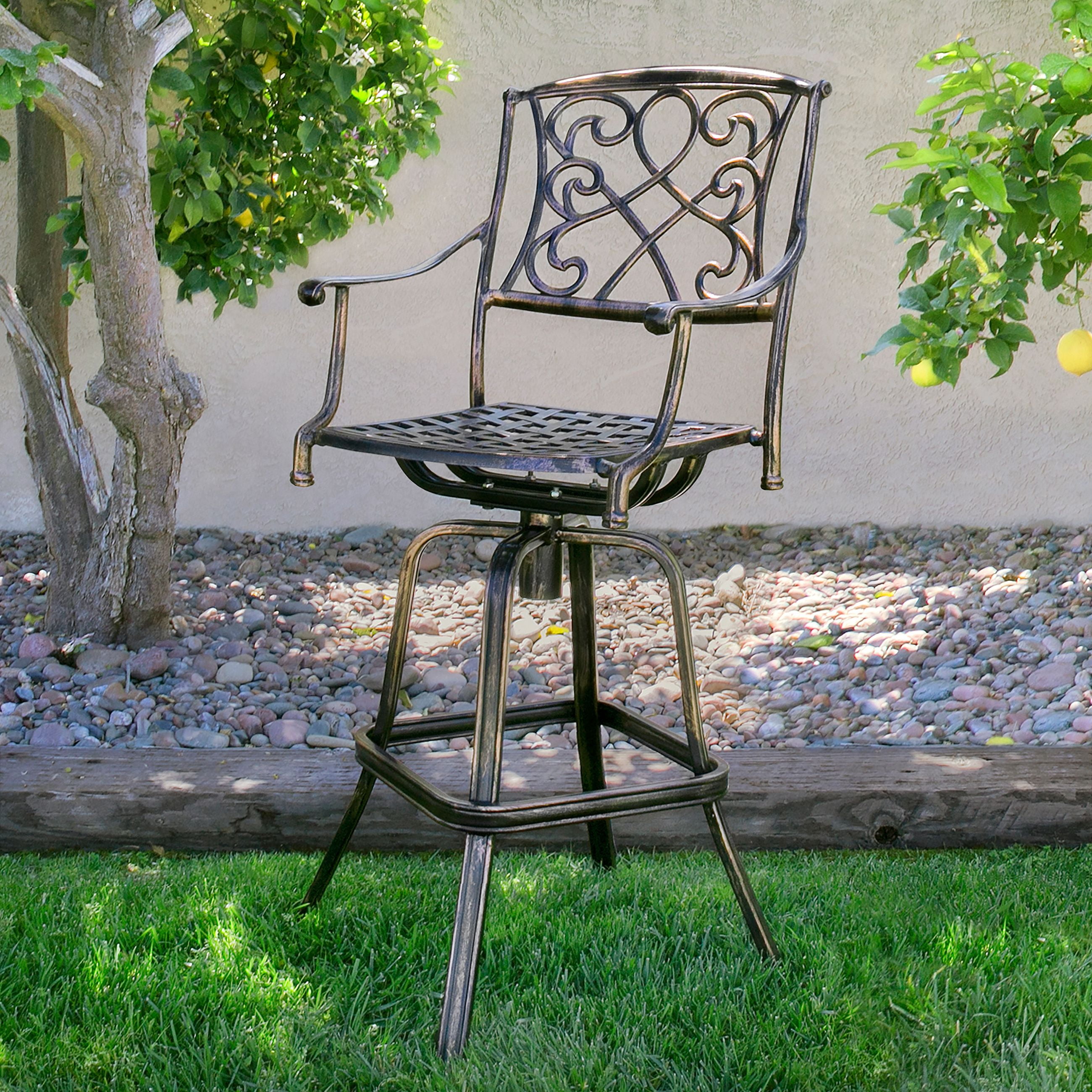 Best Choice Products Outdoor Cast Aluminum Swivel Bar Stool Antique
