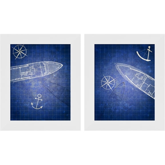 Great Art Now Blue Prints by Addie Marie, 2 Piece Framed Art Set Each 10"W x 12"H