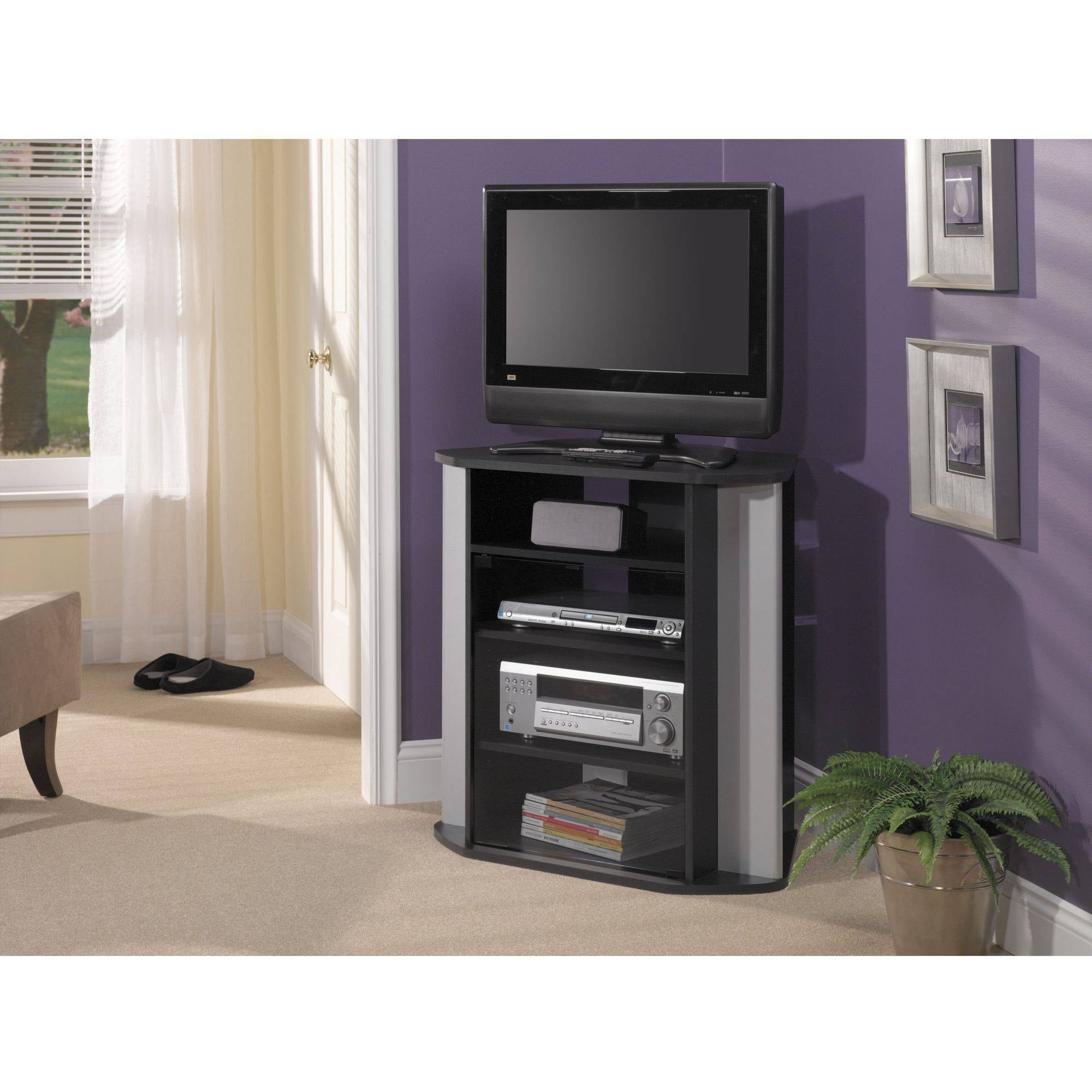 Bush Furniture Visions Tall Corner Tv Stand In Black And Metallic