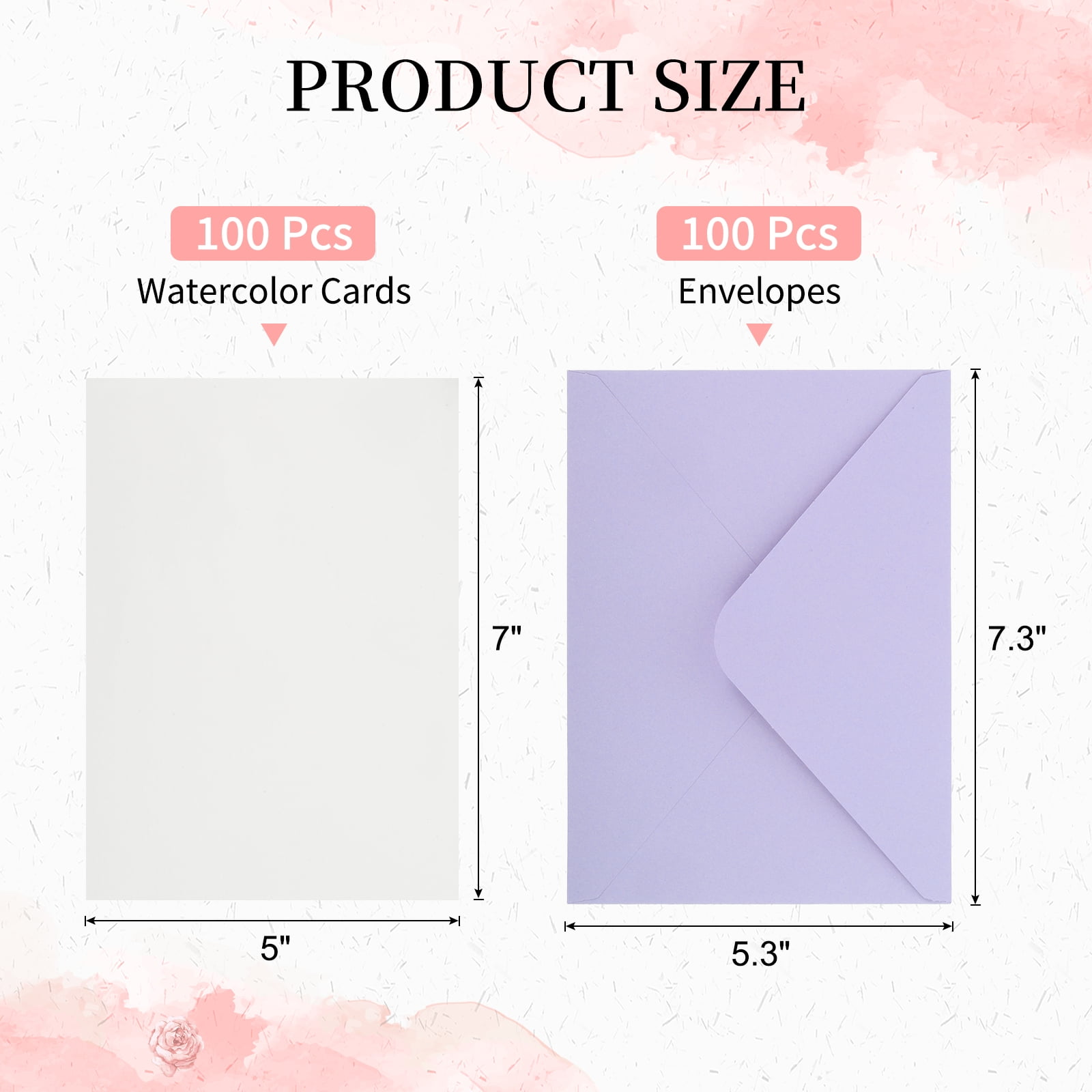 5x7 Inch Pure Cotton Watercolor Cards, 100 Sets Postcards with Envelopes 92lb/250 GSM for Art Painting Creative Thank Notes, Purple