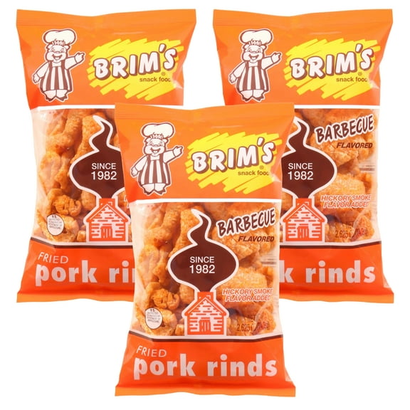 Barbecue Flavored Fried Pork Rinds 2.63 ounce Bags for Snacking Home Kitchen Party Favor Pantry Staple Office Movie Night Travel BBQ Picnic Camping Delicious Food Snacks Gift Supplies - 3 count