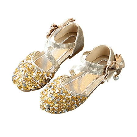 

URMAGIC Kids Girls Crystal Dress Shoes Glitter Princess Sandals(Golden 5 Toddler-3 Little Kids)