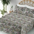 thumbnail image 3 of Ambesonne Flower Fitted & Flat Sheet with Sham 3 Pcs Set, Leaves Blossoming Petals Art, Twin, Grey Pink and Sage Green, 3 of 5