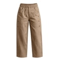 thumbnail image 5 of Women's Straight Leg Capri Pants Elastic Waist Cotton Blend Lounge Khaki Loose Fit Cropped Pants with Pockets Size L, 5 of 7