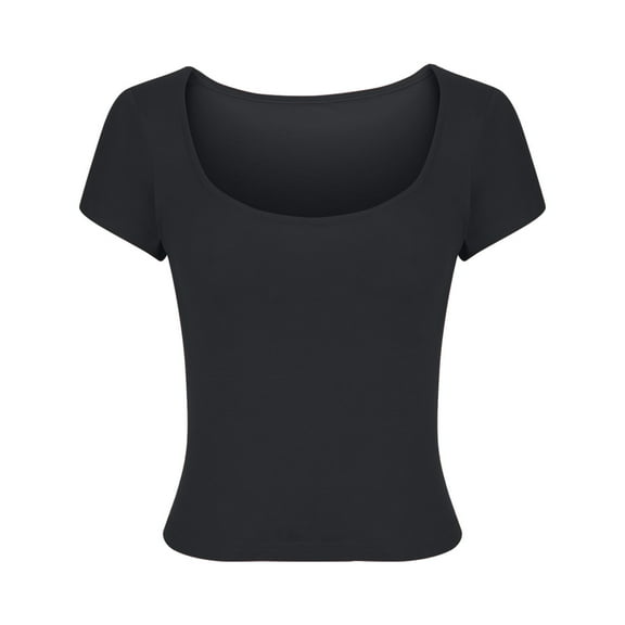 Scyoekwg Womens T Shirts Trendy Round Neck Slim Short Tops Short Sleeve T Shirts Casual Loose Lightweight Summer Solid Color Soft Comfy Blouses (Black,XL)
