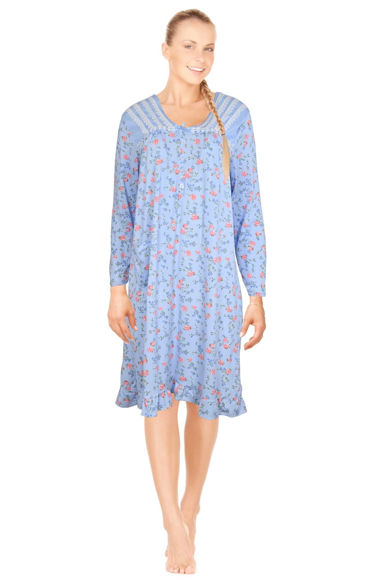 JEFFRICO Womens Long Sleeve Nightgowns Sleepwear Soft Pajama Dress ...