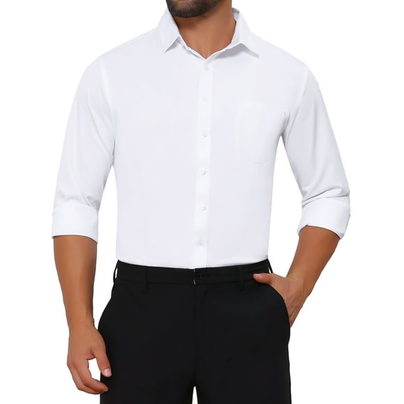 CAMISA DE HOMBRE INSPIRADA CHIC, CON CUELLO PUNTA, MANGA LARGA, BOTONES, COLOR SÓLIDO, CAMISA DE NEGOCIO, TALLA 2XL, BLANCA