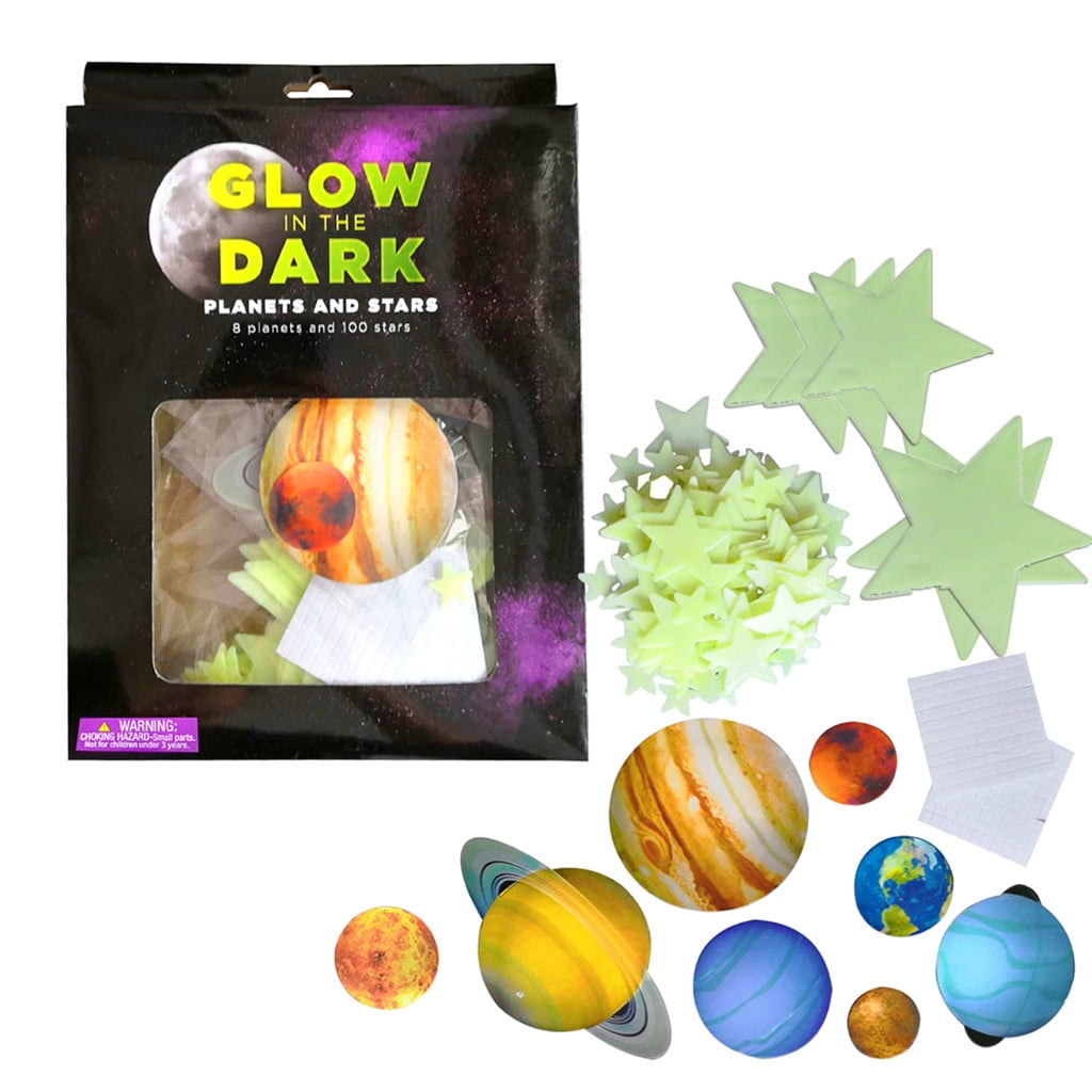 Cadorn 100 - Piece Glow - in - the - Dark Planet Stickers Set, 3D Fluorescent Decals for Kids’ Room Decor