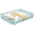 thumbnail image 1 of Costway Queen Size Floor Bed with Full Length Safety Guardrails & Door for Boys, Girls Icy Aqua, 1 of 10