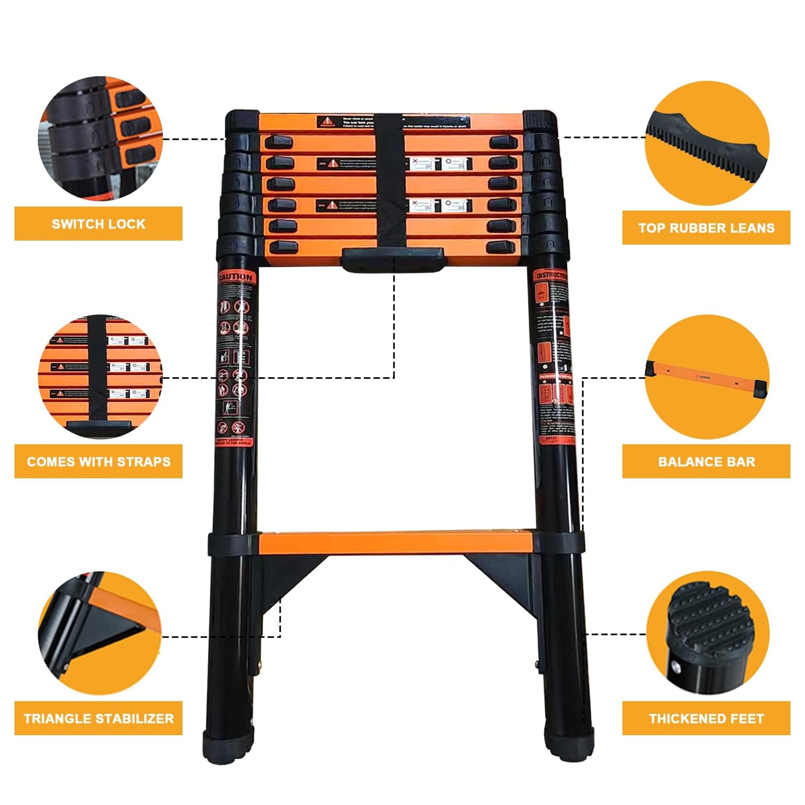Stusgo 10.2ft Telescoping Ladder with 330 lb Capacity photo 2