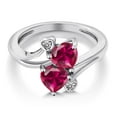 thumbnail image 3 of Gem Stone King 925 Sterling Silver Red Created Ruby and White Diamond Ring for Women (1.96 Cttw, Heart Shape 6MM, Gemstone July Birthstone, Available in Size 5, 6, 7, 8, 9), 3 of 6