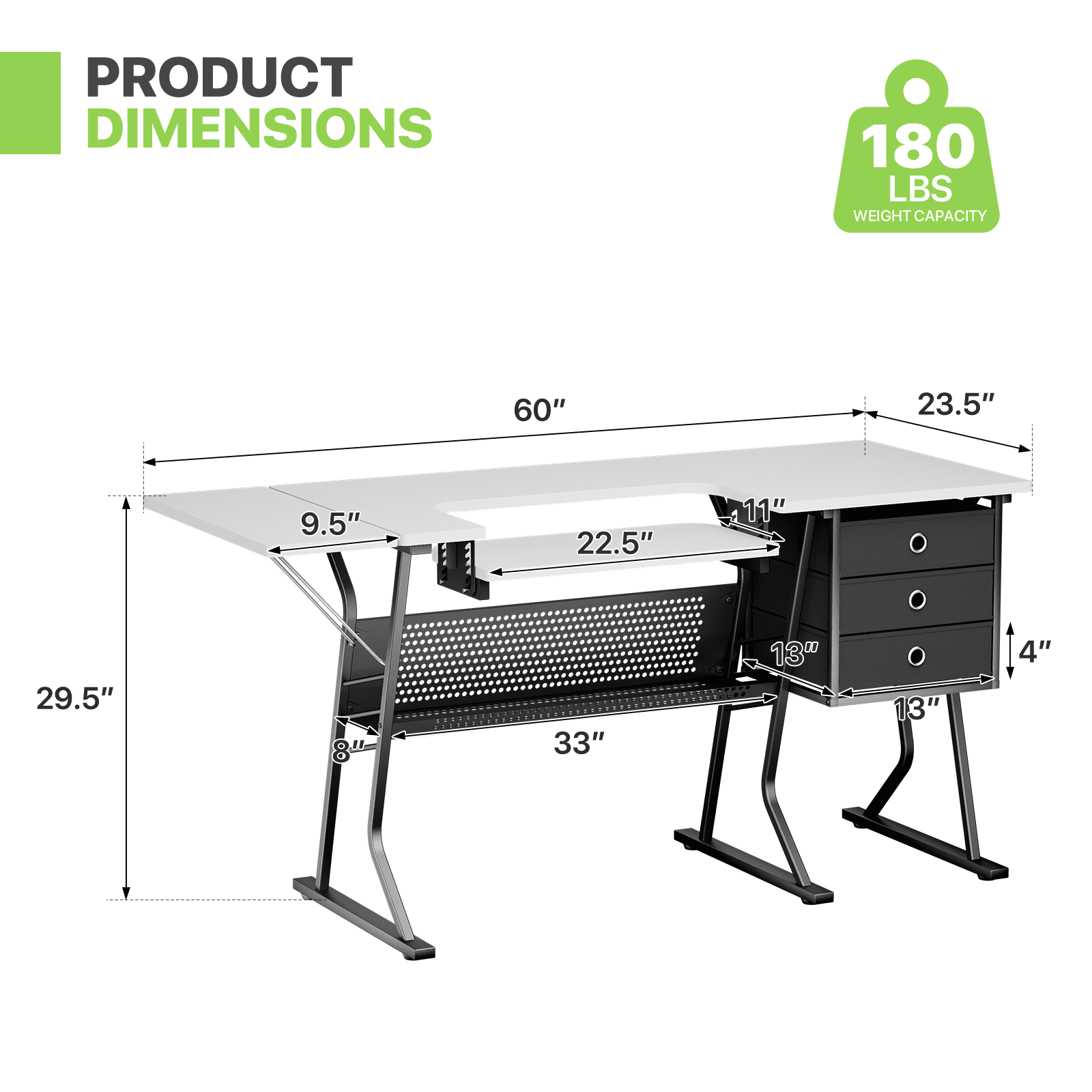 Magshion Sewing Machine Table with Fold-Down Top, Height Adjustable Platform Craft Table with Storage Shelves & Drawers, White