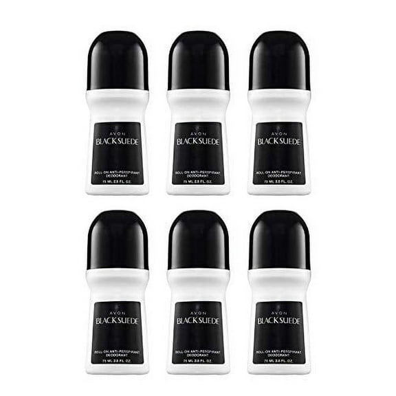 Avon Men's Roll-on Deodorant, Anti-Whitening, Non-Staining, Quick-Drying, Black Suede, 2.6oz/75ml Pack of 6