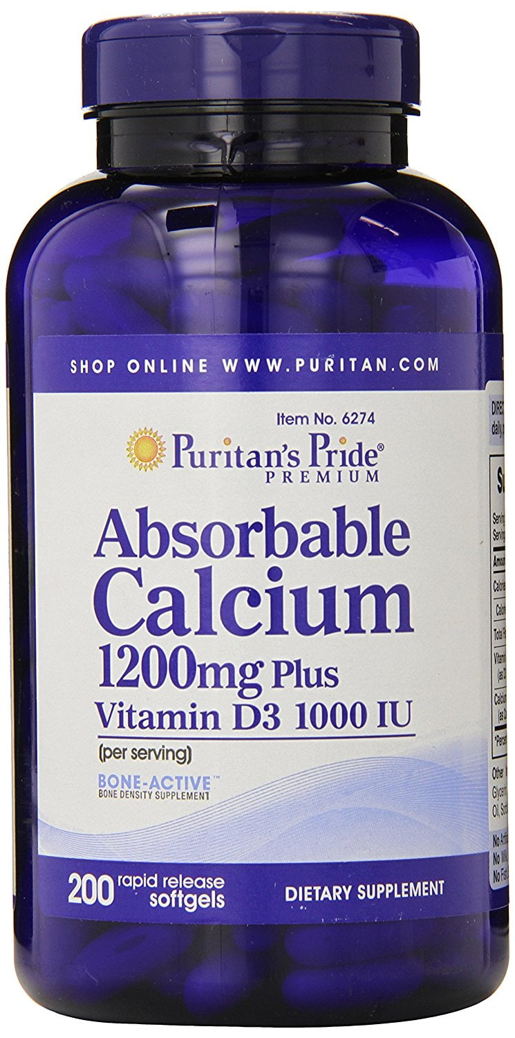 Puritans Pride Absorbable Calcium Wvitamin D 3 1000iu Softgels 1200mg 200ct Walmartcom