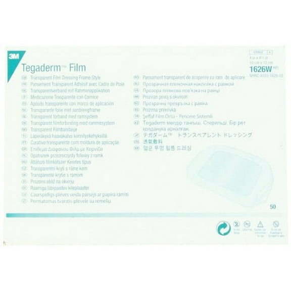 3M Tegaderm Transparent Dressing with Label 4" x 4 3/4" (10 x 12 cm)50 per Box #1626W