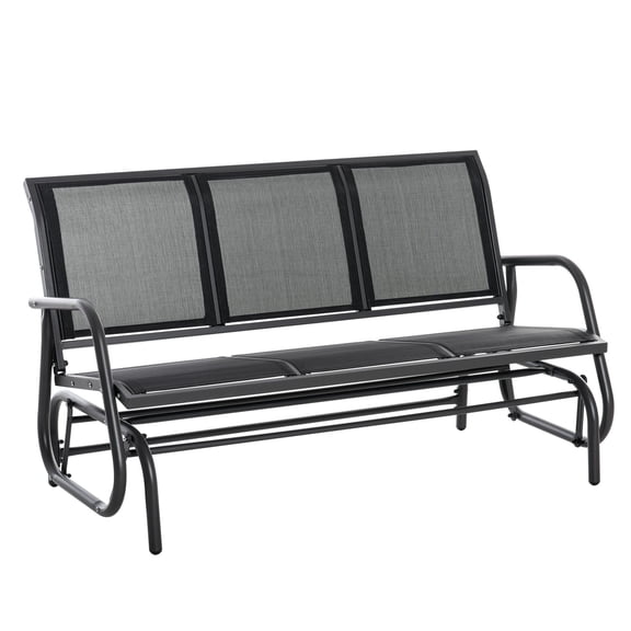 Dranite 3-Person Outdoor Patio Glider Bench, Breathable Mesh, Metal Frame, Black