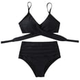 thumbnail image 2 of Conjunto de traje de baño con almohadilla push-up para mujer, traje de baño Sexy con estampado liso, ropa de playa, 2 of 5