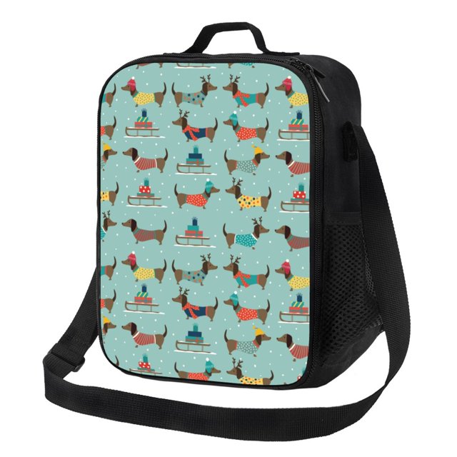 Fotbe winter ski Dachshund Lonchera Bolsa de Almuerzo para Hombres y Mujeres, Lonchera de Gran Capacidad, Bolsa de Almuerzo Reutilizable, Bolsa Térmica Aislante