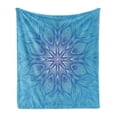 thumbnail image 1 of Blue Mandala Soft Flannel Fleece Throw Blanket, Psychedelic Pattern in Abstract Style with Curly Lines and Waves, Cozy Plush for Indoor and Outdoor Use, 50" x 60", Aqua Blue and White, by Ambesonne, 1 of 6