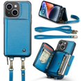 thumbnail image 2 of SaniMore for iPhone 15 Plus 6.7" 2023 Case, [Crossbody/Wrist Strap][Zipper Flip Wallet][Card Slots][Rifid Layer] PU Leather Retro 360° Protective Shockproof Cover for iPhone 15 Plus, Blue, 2 of 9