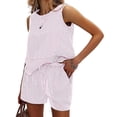 thumbnail image 2 of tasrioml Women's Summer 2 Piece Outfits Sleeveless Tank Top Shorts Sets Casual Striped Sweatsuits Vacation Beach Matching Set, 2 of 8