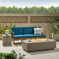 thumbnail image 2 of GDF Studio Abena Outdoor Acacia Wood 3 Seater Sofa with Fire Pit, Teak, Blue, and Light Gray, 2 of 14