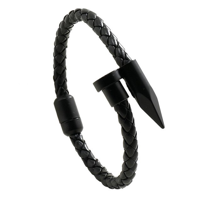 Pulsera para Hombre de Clavo Piel Vegana y Acero Inoxidable, Modelo Pulsera de Clavo, Brazalete de Cuero Piel Vegana