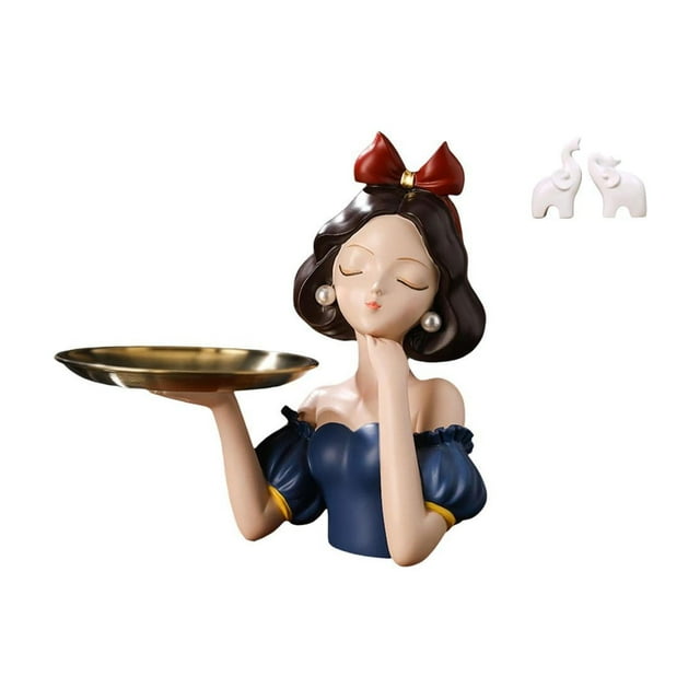 Estatua de princesa de resina de arte moderno, bandeja llavero, adorno de mesa único, multiusos, almacenamiento de dulces y llaves, figuras p