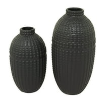 DecMode 16", 12"H Black Ceramic Vase, Set of 2
