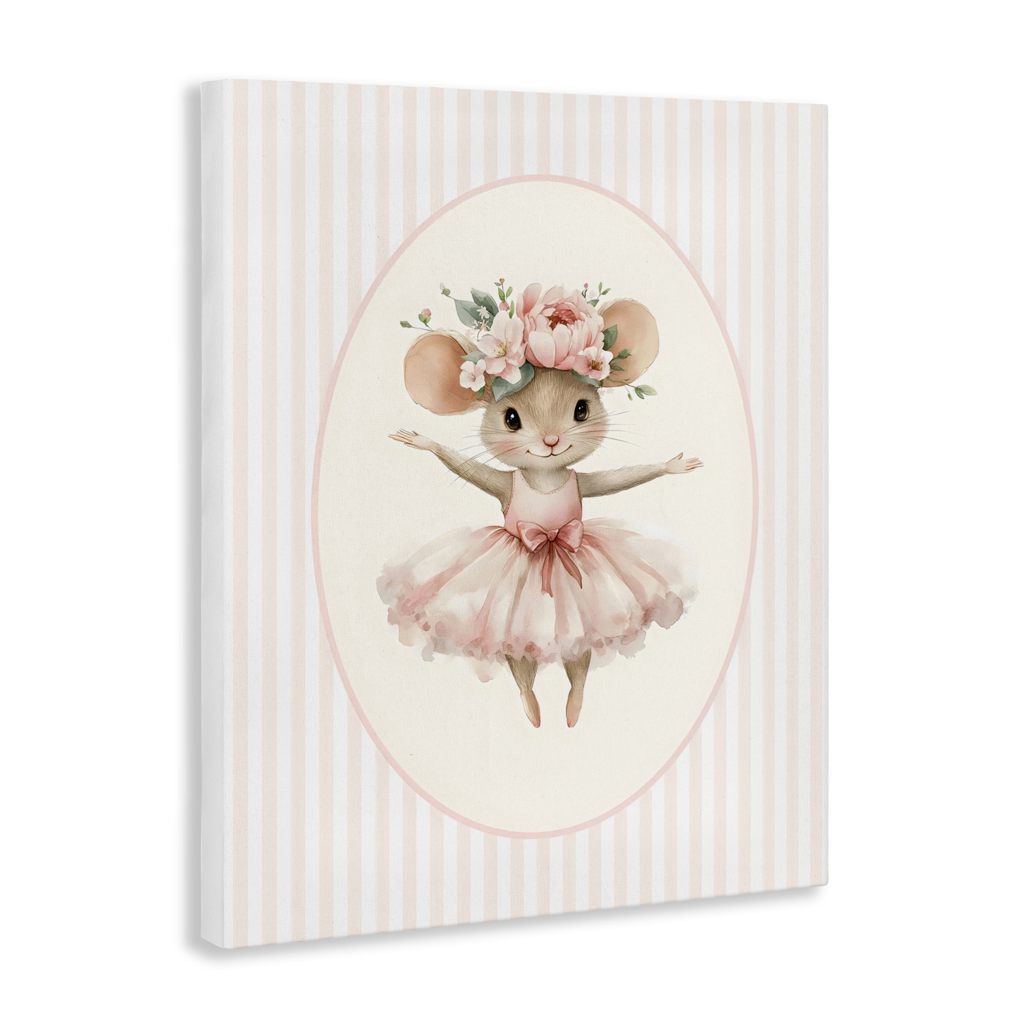 Stupell Industries Nursery Ballerina Mouse Striped Canvas Wall Art, design by LSR Design Studio