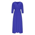 thumbnail image 6 of Taylonsss Womens Casual Long Dress High Waist Split Detail V Neck Short Sleeve Solid Color Relaxed Fit Everyday Outfit, 6 of 8