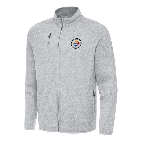 Men's Antigua Heather Gray Pittsburgh Steelers  Hold-Up Tri-Blend Full-Zip Jacket