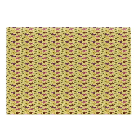 Guitar Cutting Board, Colorful Repeating Pattern with Musical Instrument and Notes, Decorative Tempered Glass Cutting and Serving Board, in 3 Sizes, by Ambesonne