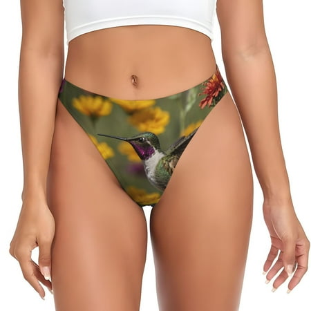 Qokaie Humming Bird Printed Women s Cotton Thong Underwear  Sexy Breathable Panties G-string-Large