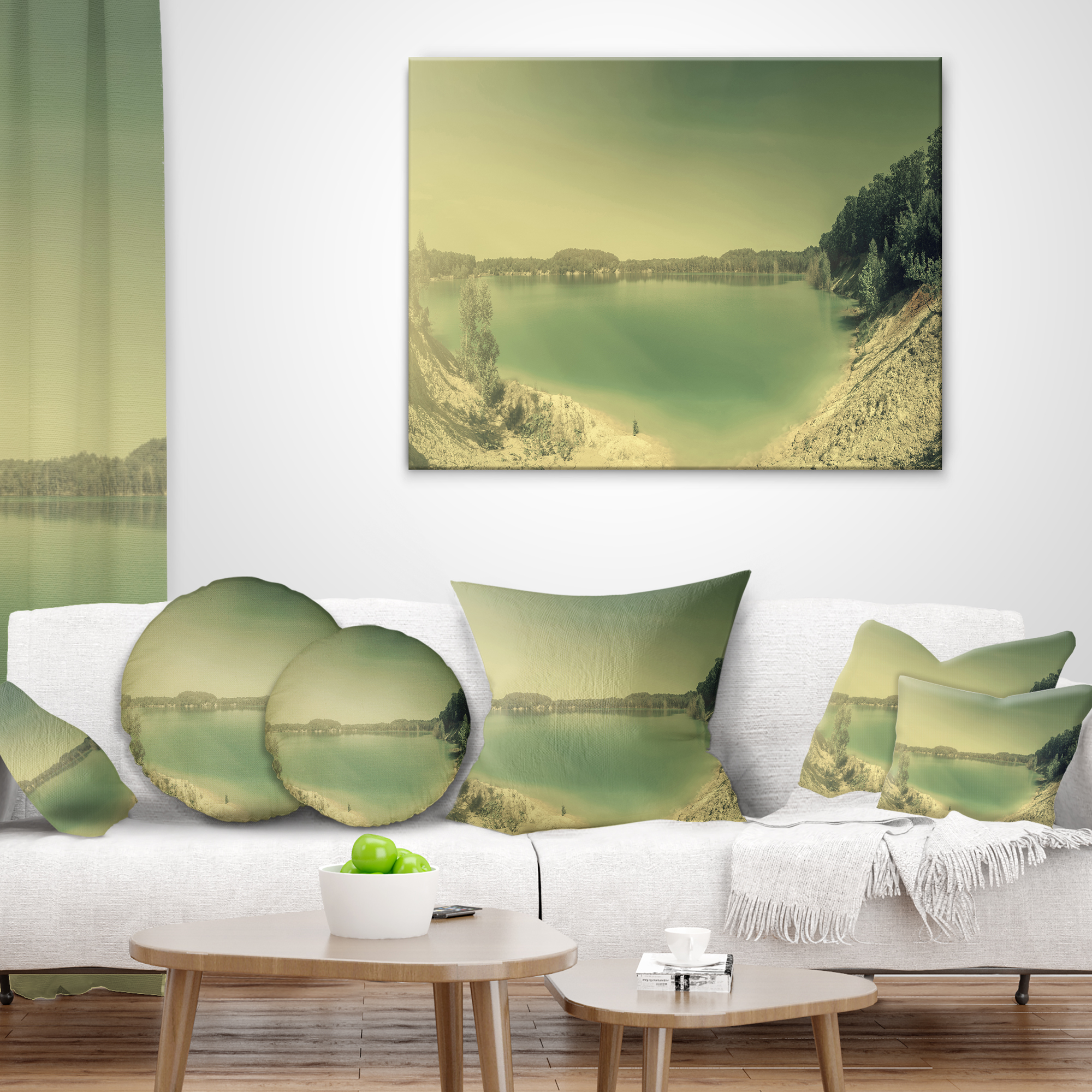 Designart Blurred Sea with Mountain Views - Modern Seascape Throw Pillow - 16x16