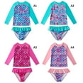 thumbnail image 2 of Bullpiano 2-10Y Little Girls 2-Piece Swimsuit Set Long Sleeve Rash Guard Bathing Suit with Sun Protection Mermaid Print Swimwear for Summer Vacation (Style A3), 2 of 7