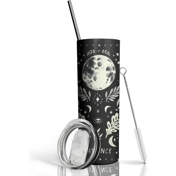 Goth Tumbler - Moon Phase Gothic Gifts For Women - 20 Oz Insulated Halloween Tumbler With Lid And Straw, Coffee Cup, Water Bottle, Drinking Glasses - Witchy Stuff Spooky Birthday Christmas Gifts