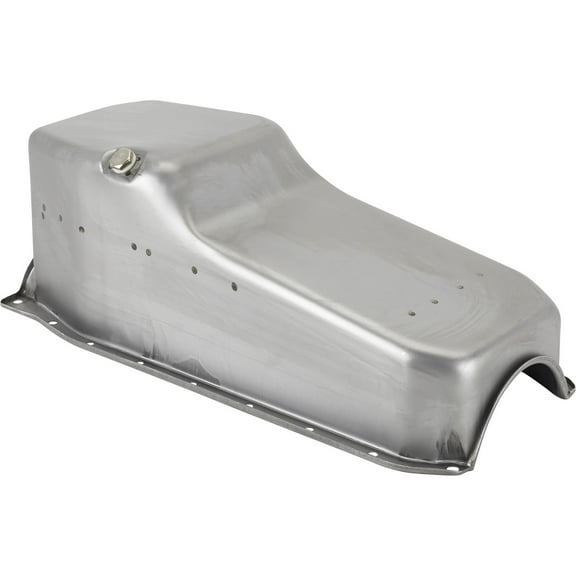 Speedway Motors Raw 86/UP SBC Oil Pan Universal 1986-Up Stock Raw Steel Small Block Chevy Oil Pan Fits 1-Piece Rear Main Seal, Passenger Side Dipstick, Wet Sump Engines