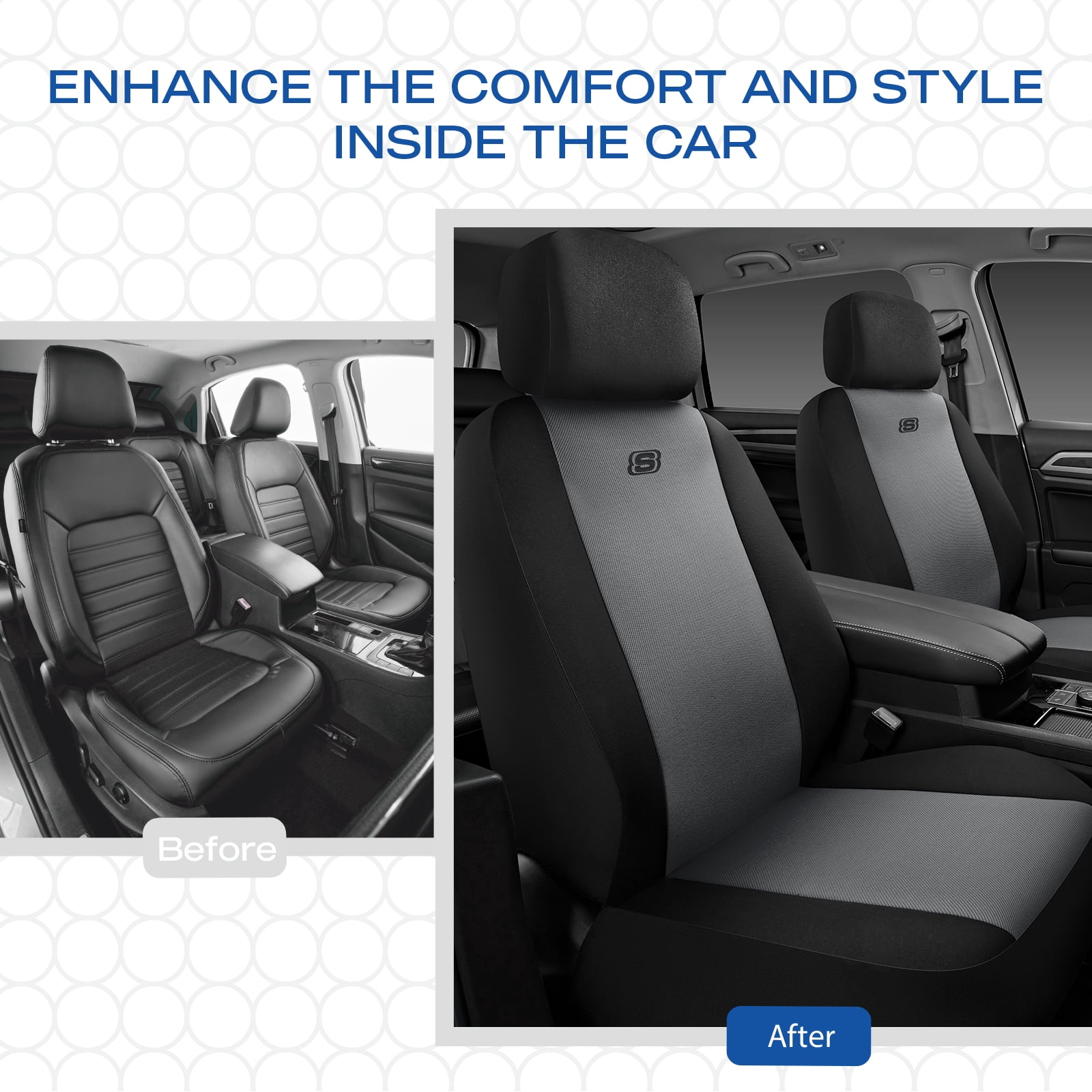 Skechers Memory Foam Fabric Car Seat Cover, Breathable, Comfortable Support, Easy Install, Stylish Design, Universal Fit for Cars and SUVs Gray